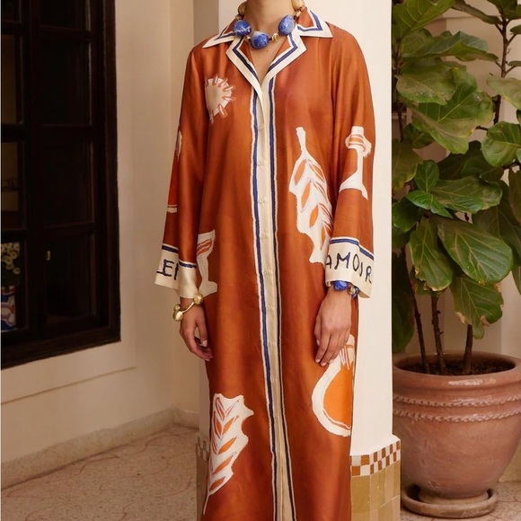 Zimmermann Dresses & Skirts - Zimmermann Rust Orange Printed Maxi Dress with Contrast Trim